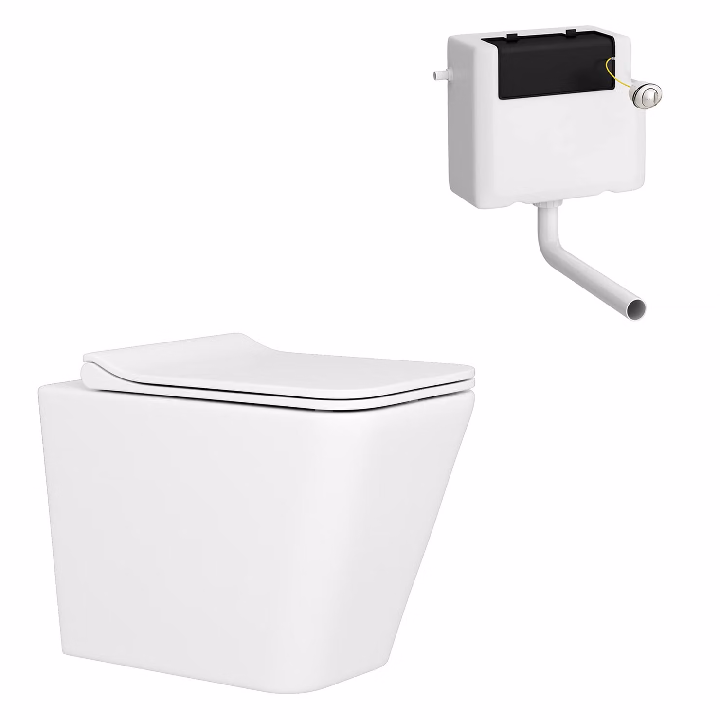 Royal Bathrooms Elena Rimless Back to Wall Toilet Pan and Slim Soft Close Seat with Concealed Cistern, White Ceramic