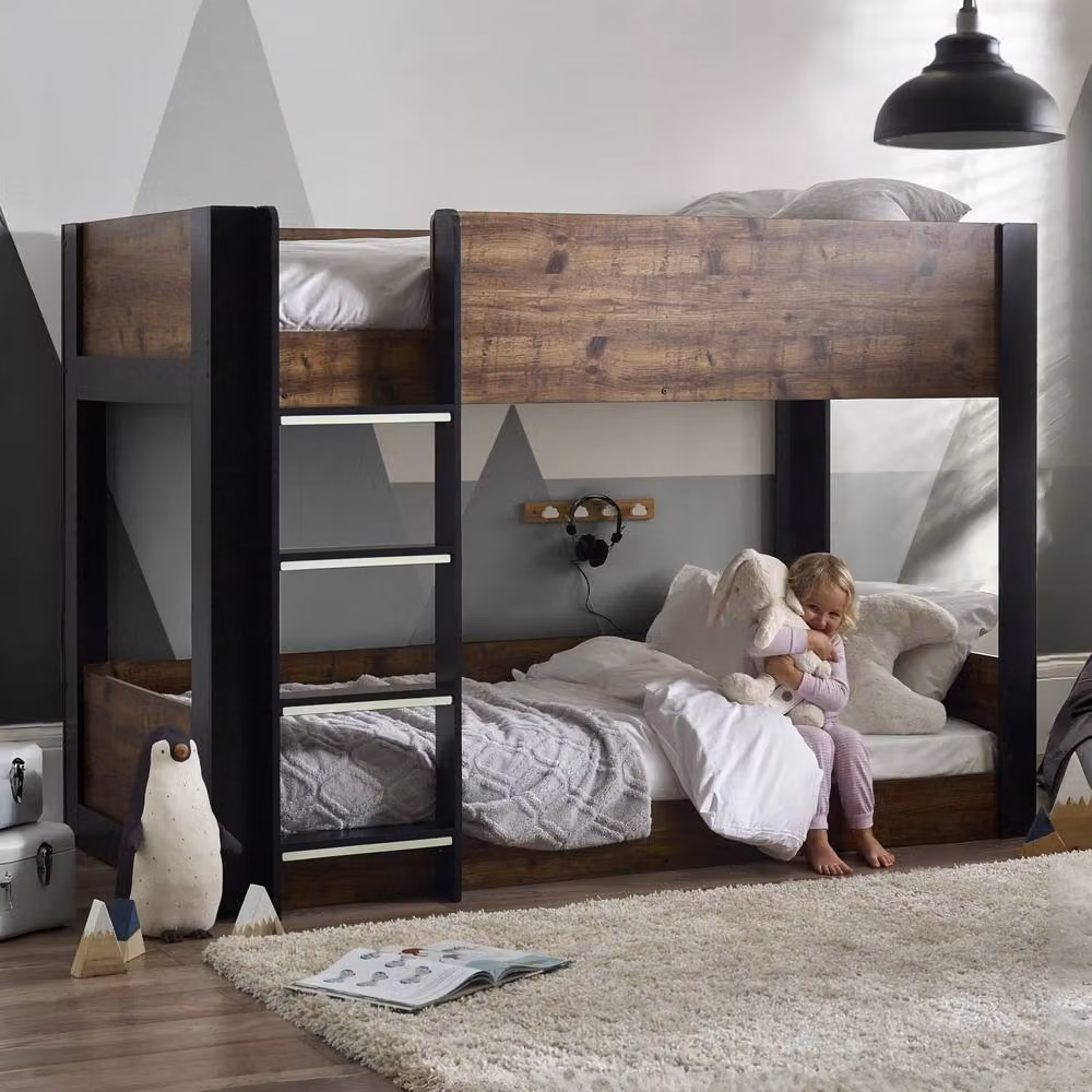 Cheshire Mirage Two-Level Bunk Bed in Rustic and Black, Single 90 x 200 cm – 2