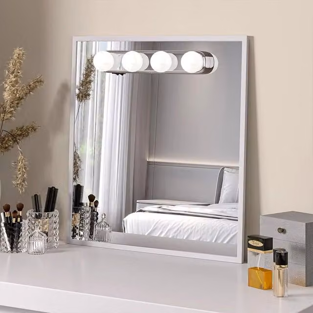 Living and Home Portable Cordless LED Makeup Mirror with 4 Adjustable Bulbs in Silver