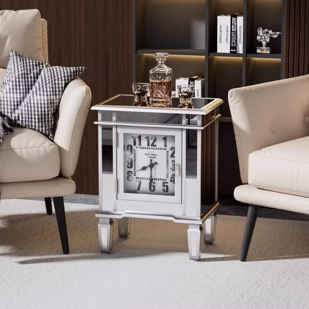 FORGEVIO Modern Silver Mirrored Square Glass Side Table – 3