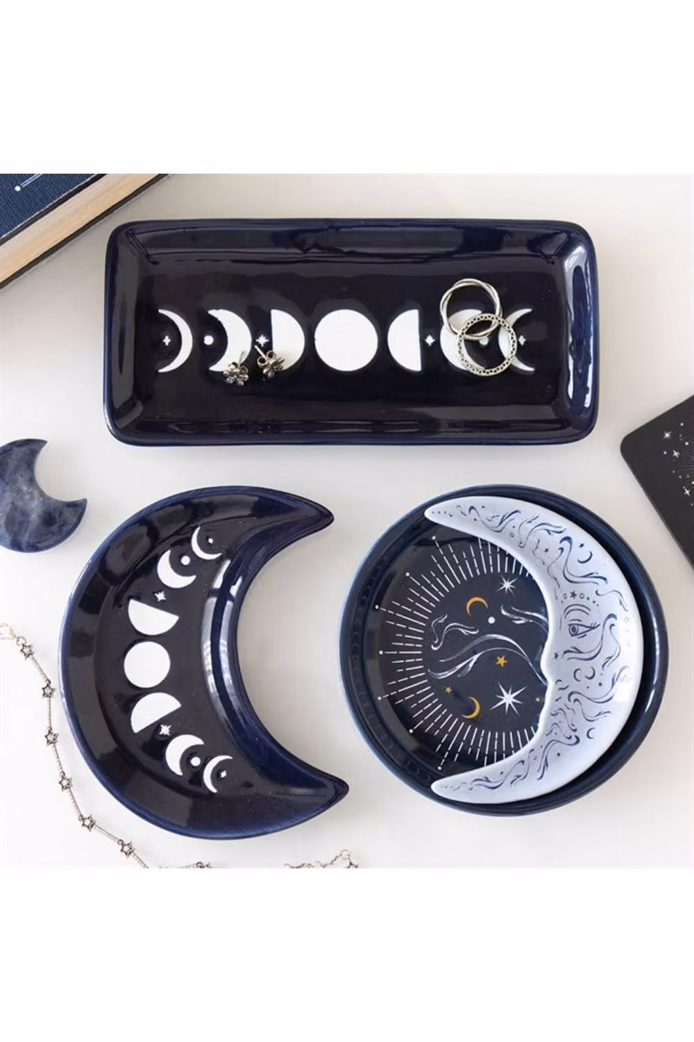 KDMD Blue Ceramic Moon Phase Trinket Dish for Rings and Crystals – 4