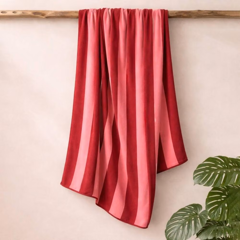 Misona Large Organic Cotton Striped Beach Towel in Red and Pink, W/H: 90 x 180 cm – 2