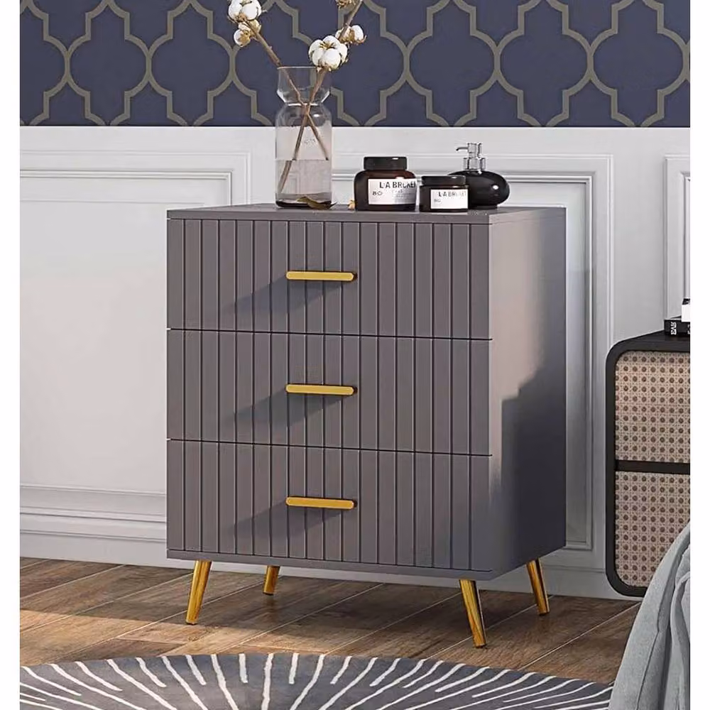 FORGEVIO Modern Grey and Gold Metal 3-Drawer Chest of Drawers and Cabinet Storage Unit – 2