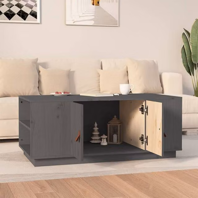 Berkfield Home Beautiful Coffee Table in Grey Solid Pine, W/D/H: 100 x 50 x 41 cm – 1