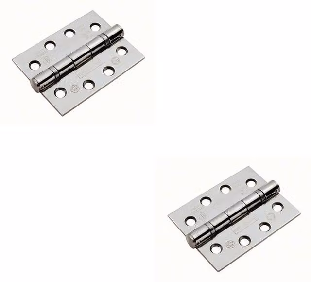 Loops 2x Pair Bright Stainless Steel Ball Bearing Interior Door Hinges, W: 102 mm, H: 76 mm, D: 3 mm
