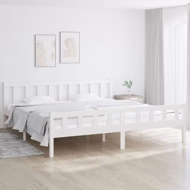 Berkfield Home White Solid Pine Wood Bed Frame W/D/H: 160 x 200 cm