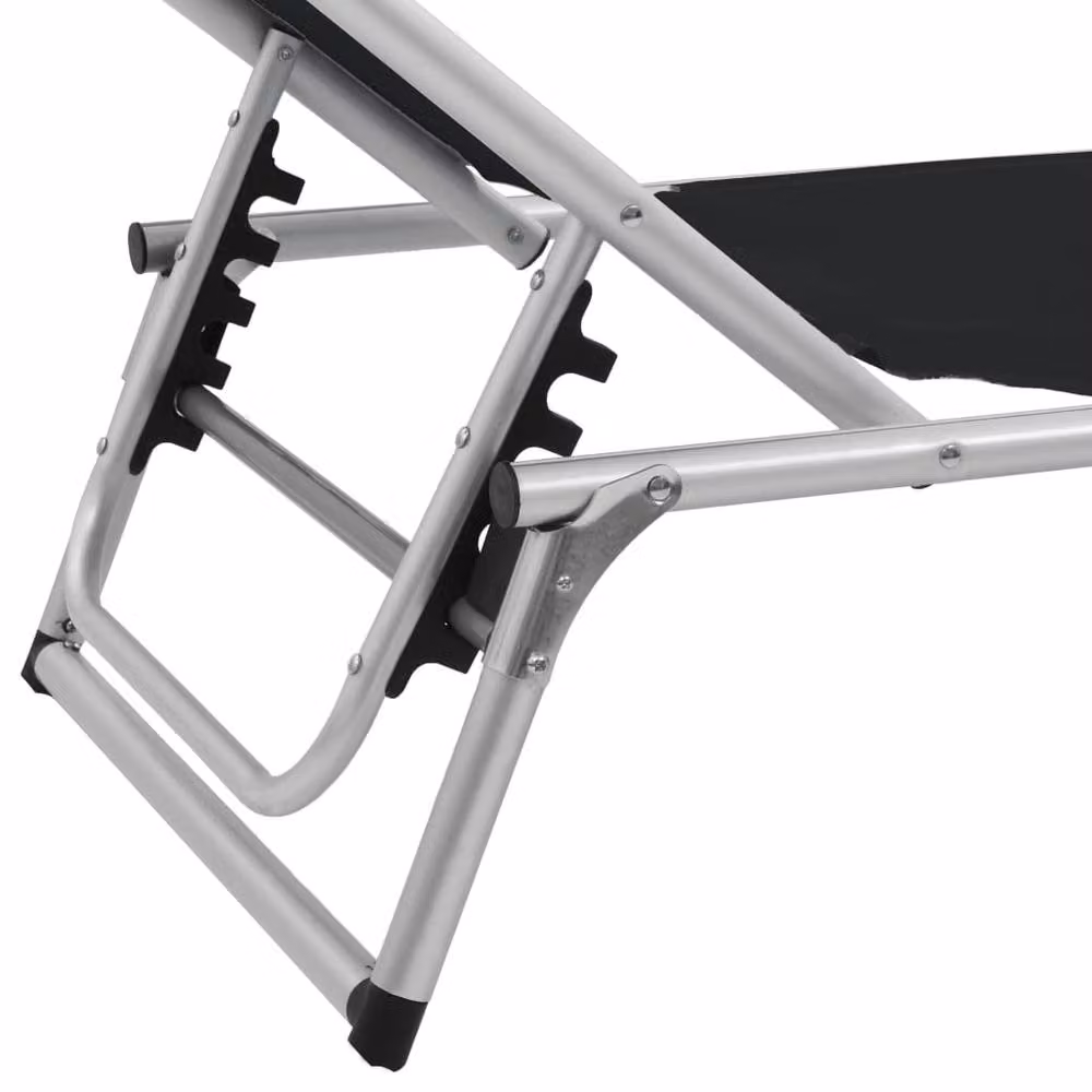 Berkfield Home Set of 2 Folding Sun Loungers with Sun Canopy and Adjustable Headrest in Black Powder Coated Aluminium and Textilene – 4