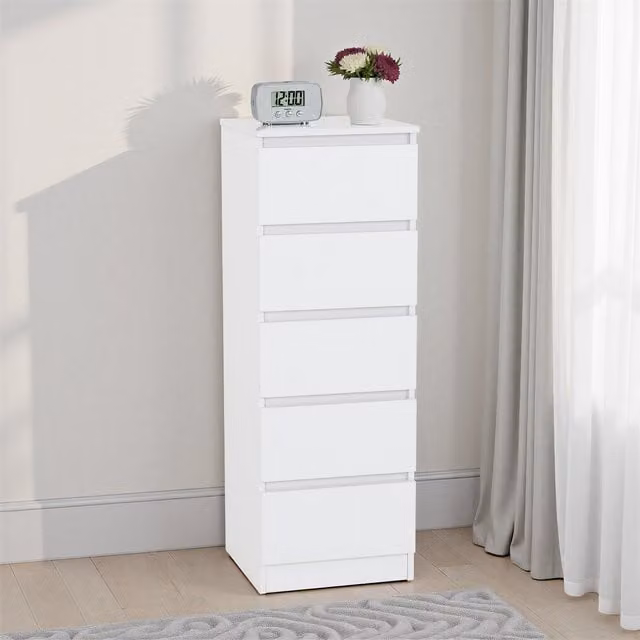 Seconique Malvern 5 Drawer Narrow Chest in White
