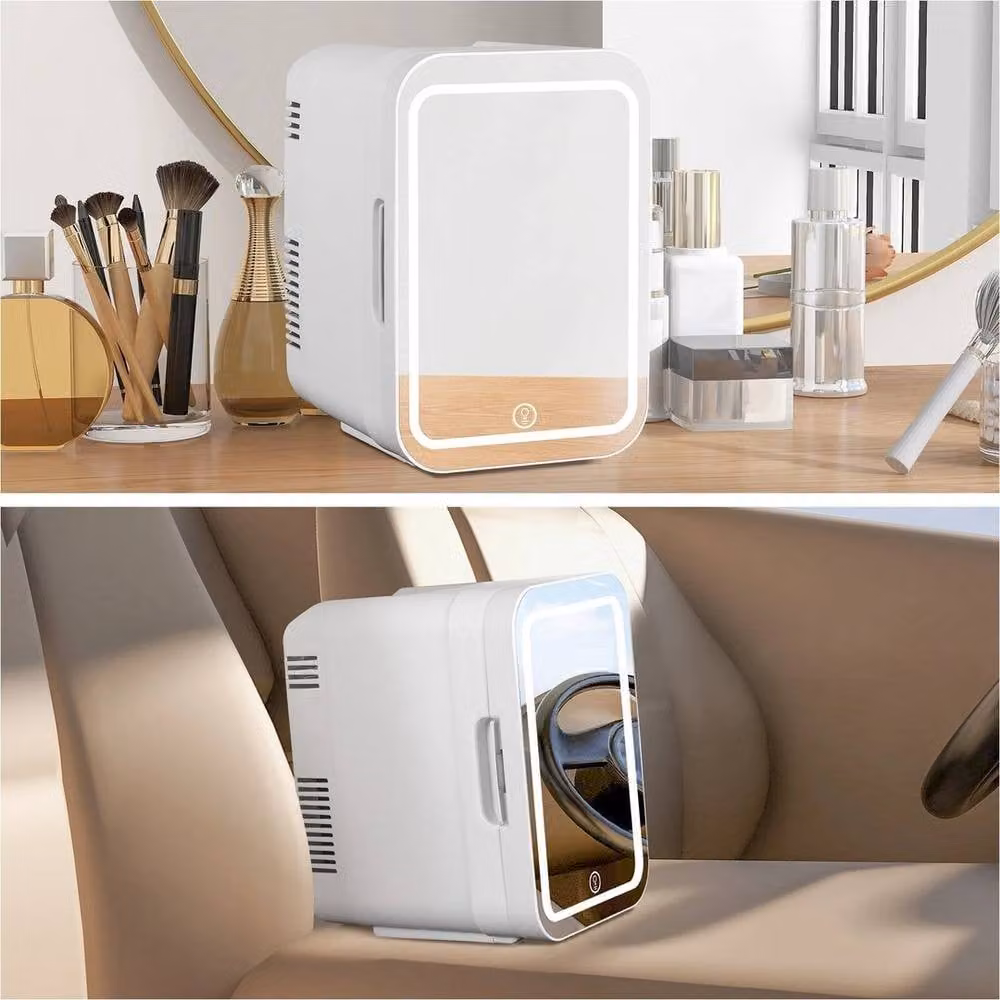 FLAVORA 4L Mini Fridge with Light Mirror Portable Cooler and Warmer in White, W: 100 cm, D: 27 cm, H: 15 cm – 3