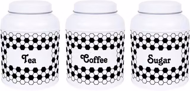 Purely Home Hexagon Tiles Metal Tea Canister with Domed Lid in Black or White