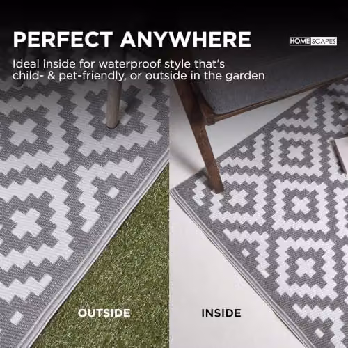 Homescapes Zoe Luxury Outdoor Runner Rug, White and Grey Geometric, W/L: 75 x 200 cm – 3