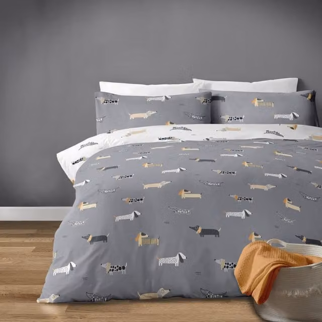 Bellissimo Reversible Grey Animal Graphic Duvet Cover, 140 x 200 cm