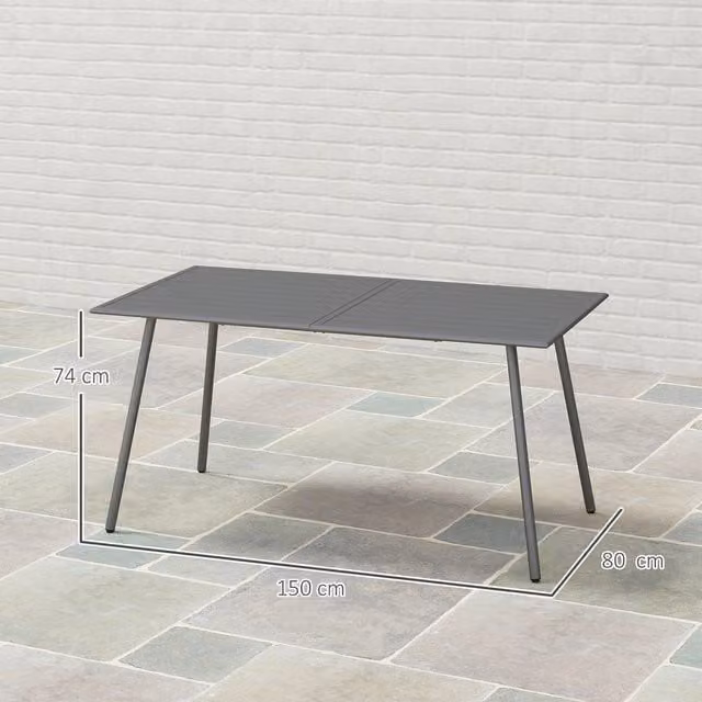 Outsunny Modern Square Garden Table with Grey Slat Top and Steel Frame, Width: 150 cm