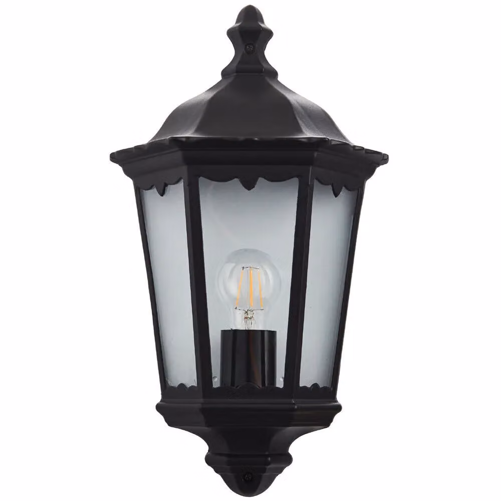 Loops 2 Pack IP44 Outdoor Wall Lanterns in Matt Black with Transparent Glass – 2