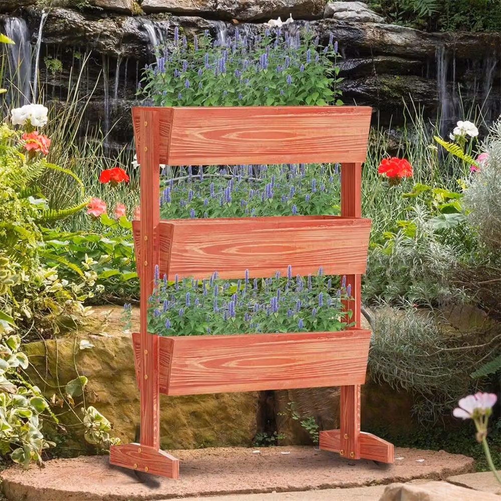 NESTLUNE Tiered Wooden Raised Garden Bed Vertical Planter in Brown – 3