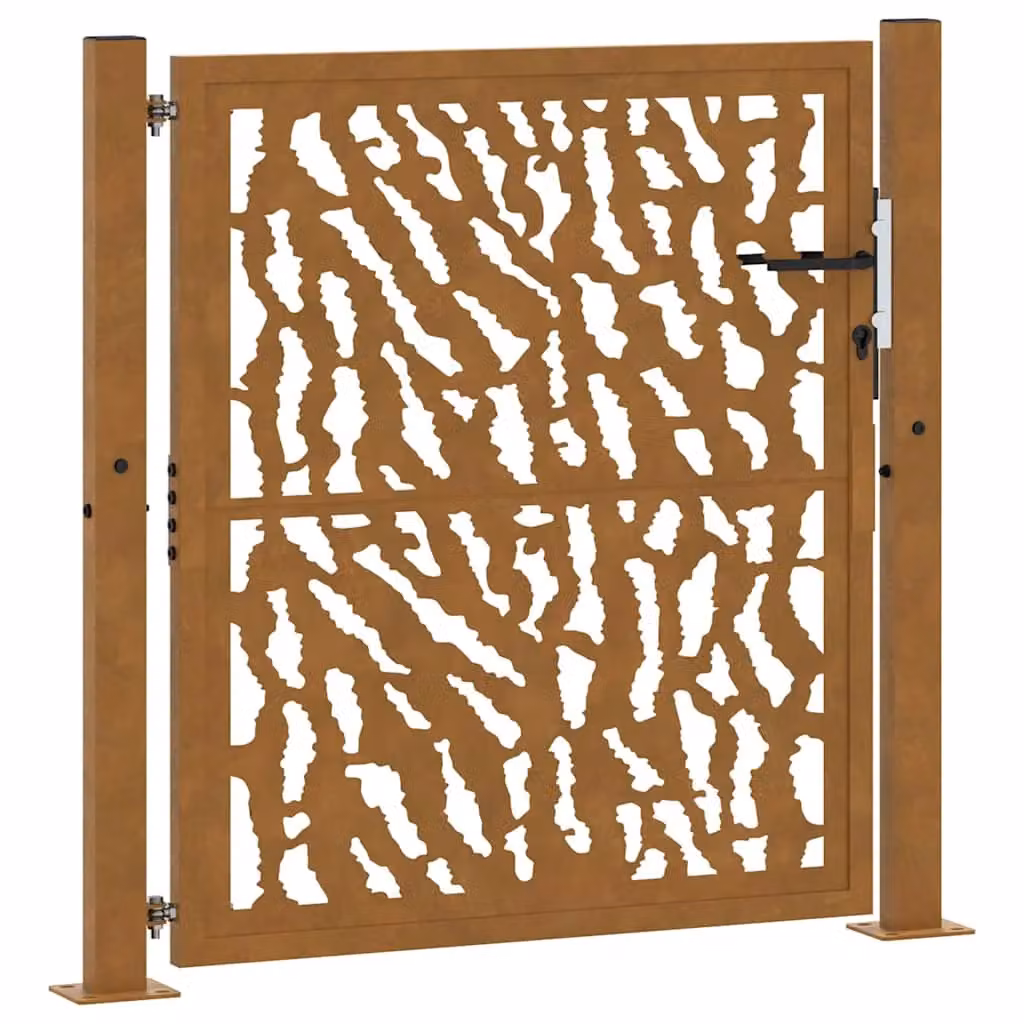 Berkfield Home Garden Gate in Brown Weathering Steel with Trace Design W/H: 105 x 105 cm – 2