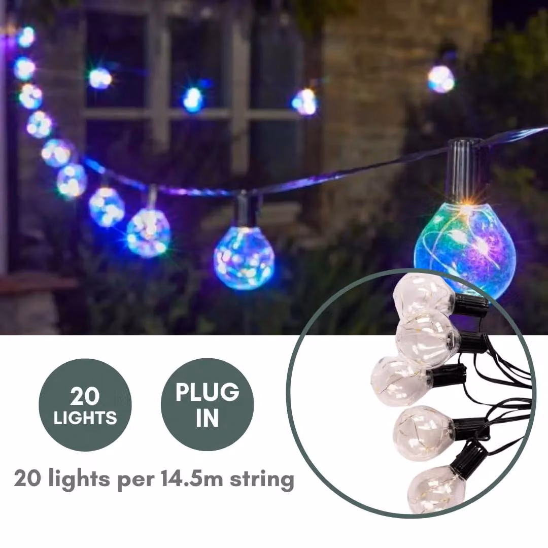 Marco Paul Multicoloured LED Firefly Sphere String Lights, 14.5m, Mains Powered – 2