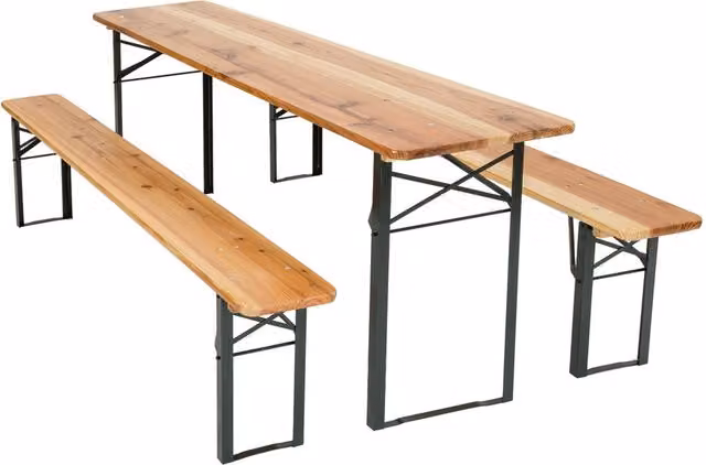 tectake Brown Treated Hardwood Picnic Table and Bench Set with X-Frame Design