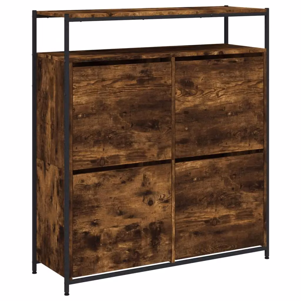 Berkfield Home Shoe Cabinet in Smoked Oak Brown with 4 Tilting Compartments, W/D/H: 100 x 34 x 112 cm – 2