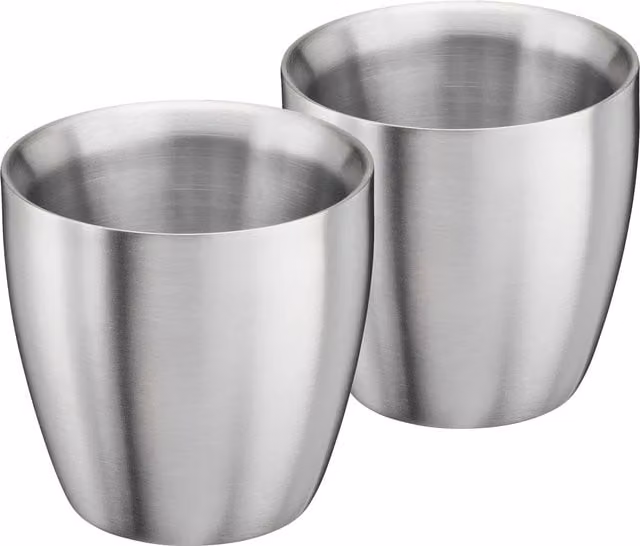 Cooks Professional Set of 2 Double Walled Stainless Steel Espresso Coffee Cups, Silver
