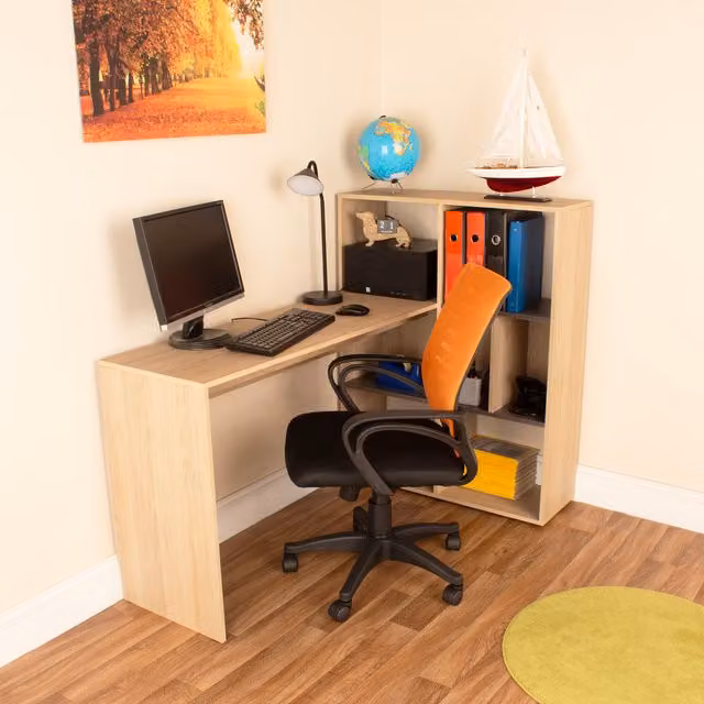 Core Products Ltd Harvard Home Office Corner Desk and Chair Set in Washed Oak and Carbon Grey Oak Effect