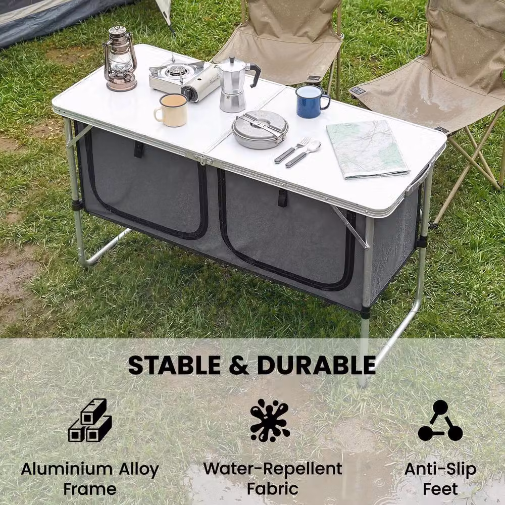 Outsunny Folding Portable Camping Cupboard with Storage in Silver – 6