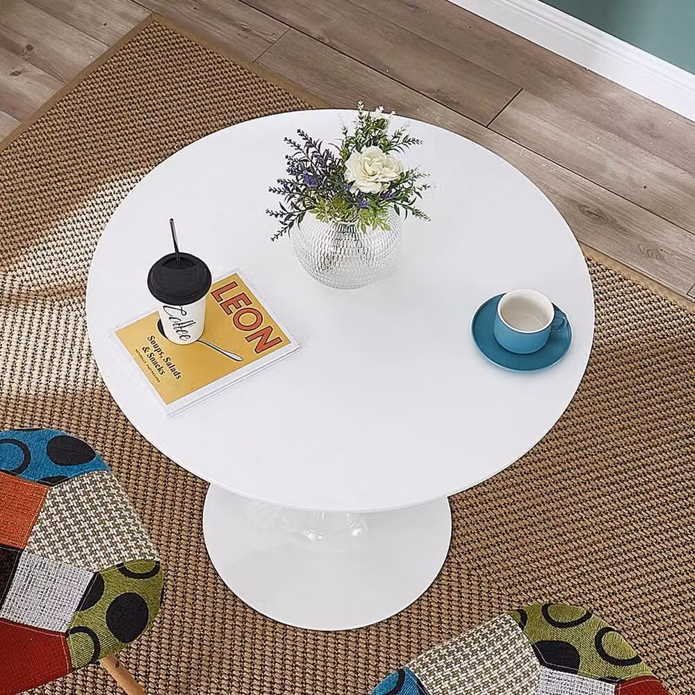 FLAVORA Modern Round White Dining Table with Wood Base – 2