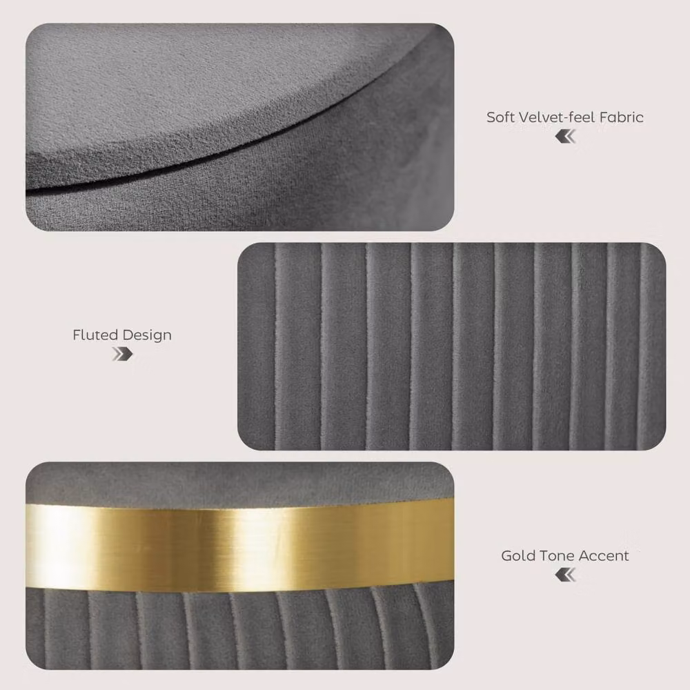 Wyld Haus Vami Grey Velvet Storage Ottoman with Gold Accents, W/D/H: 44 x 44 x 36 cm – 5
