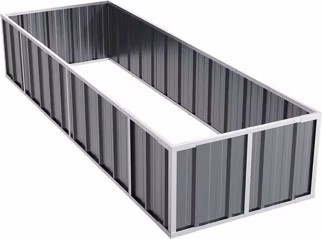 FLAVORA Grey Galvanised Steel Raised Garden Bed W: 240 cm, D: 80 cm, H: 45 cm