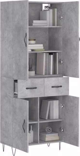 Berkfield Home Highboard in Concrete Grey, W/D/H: 69.5 x 34 x 180 cm