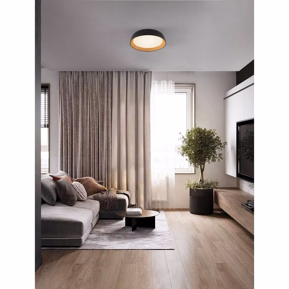 Nova Luce Sigi Round Ceiling Light in Black and Wood, Dimmable LED, 45 cm Diameter – 2