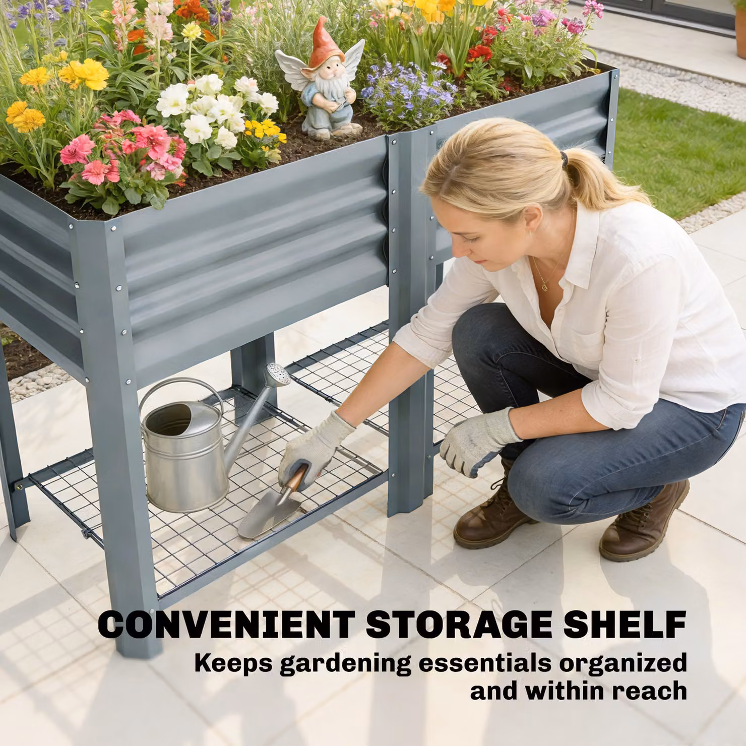 Outsunny Steel Raised Garden Bed with Storage Shelf in Grey, W/D/H: 120 x 80 x 55 cm – 7