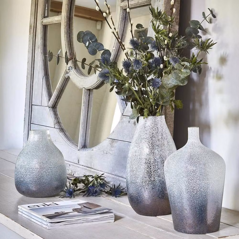 Lemon Pavilion Furniture and Decor Verre Stem Frosted Glass Vase in Atlantic Blue, W: 20 cm, D: 20 cm, H: 29 cm – 2