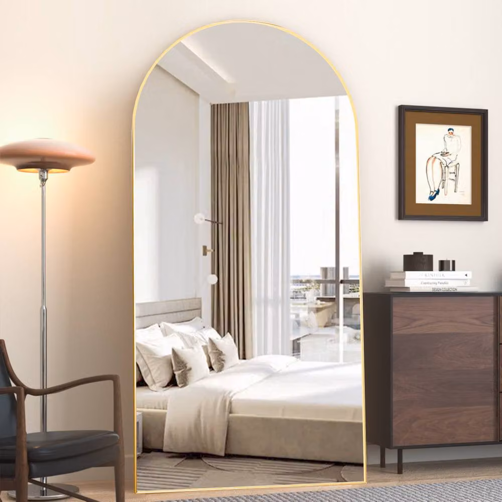 CASSILANDO Arched Full Length Mirror in Gold with HD Shatterproof Glass, H 165 x W 60 x D 1.4 cm – 3
