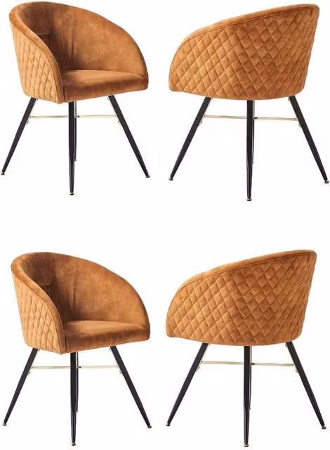 Life Interiors Set of 4 Vittorio Velvet Dining Chairs with Metal Legs in Yellow