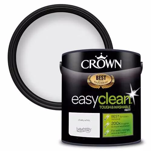Crown EASYCLEAN Matt Wall Paint, White, 2.5L