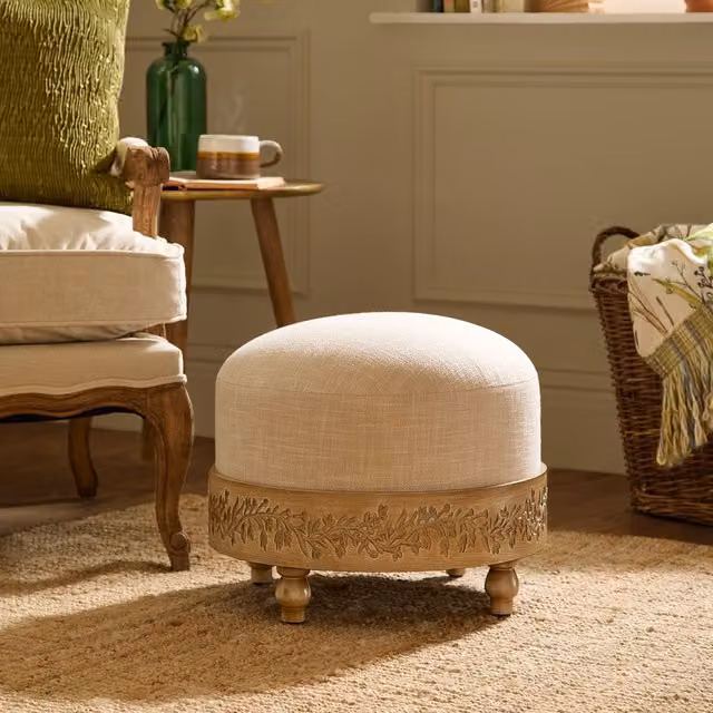 Voyage Maison Mabel Floral Wooden Footstool in Beige