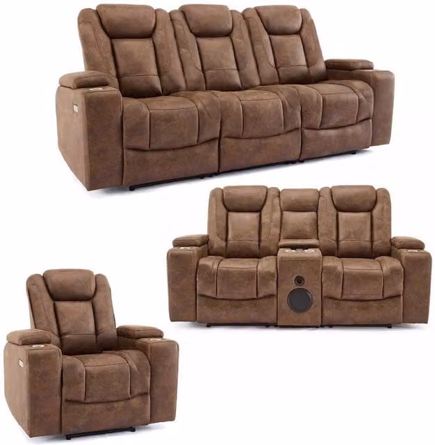 Furnishings For Less UK Juniper Brown Electric Recliner Sofa Set (3+2+1) with USB Charging, Cup Holders and LED Lighting