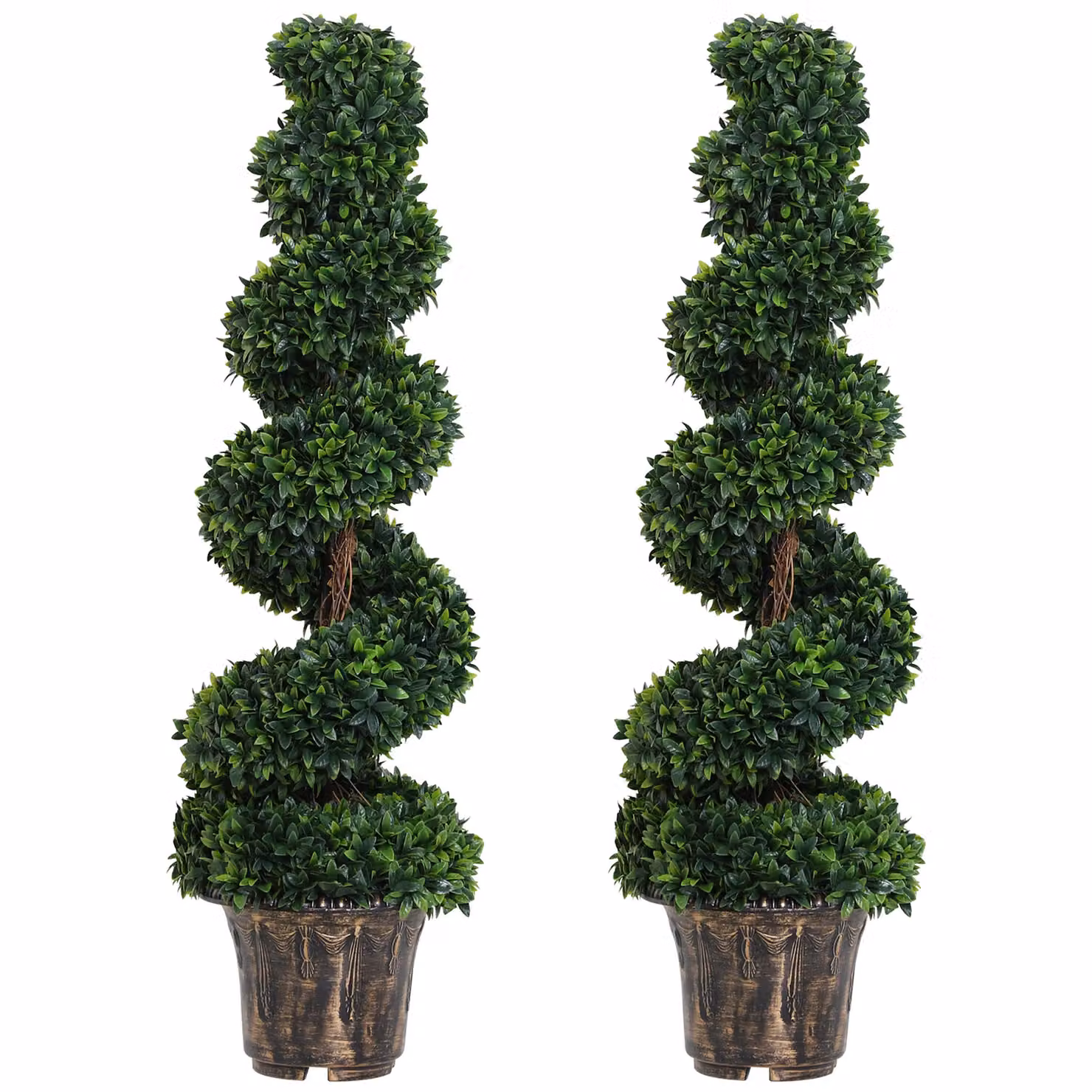 OUTSUNNY 2 Pack Artificial Boxwood Spiral Trees in Green with Concrete Nursery Pots – 2