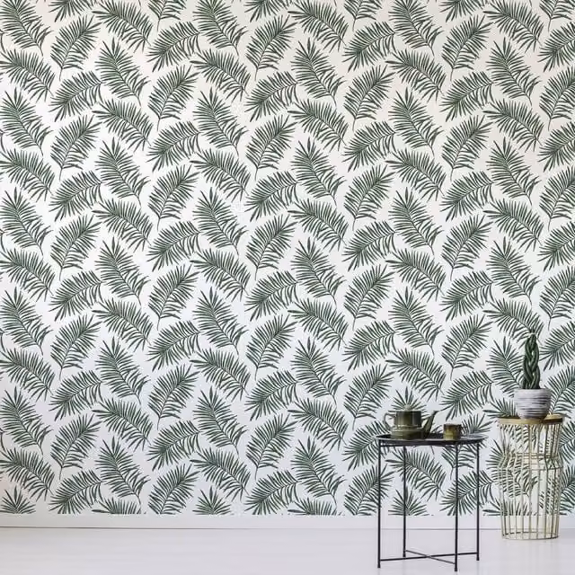 Superfresco Easy Scandi Leaf Botanical Wallpaper in White and Green