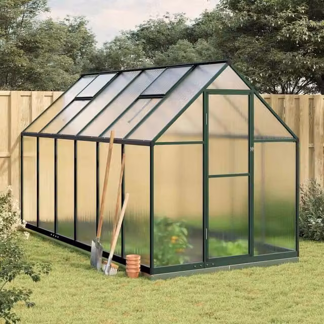 Berkfield Home Greenhouse with Base Frame in Green, Aluminium and Polycarbonate, W/D/H: 334 x 169 x 202 cm – 1
