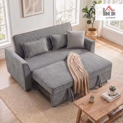 HOMCOM 2 Seater L Shaped Sofa Bed in Grey with Pull Out Drawer and Sleeping Function – 2