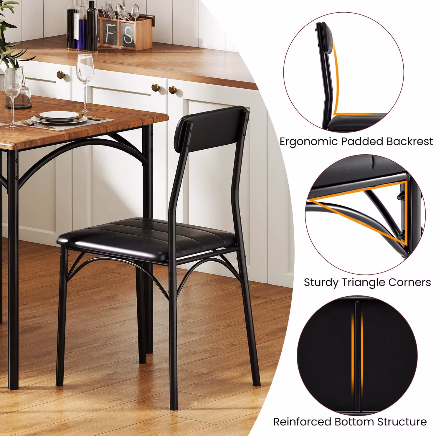 Gymax 3-Piece Dining Set Featuring a Square Table and 2 Upholstered Armless Chairs in Brown and Black – 8