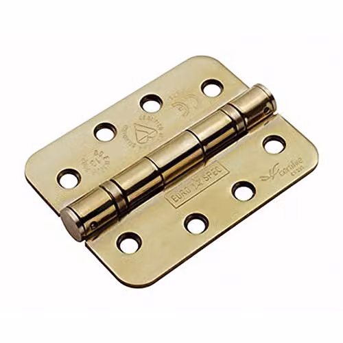 Loops Pair of Rounded Stainless Brass Ball Bearing Butt Hinges, H x W x D: 102 x 76 x 0.3 cm