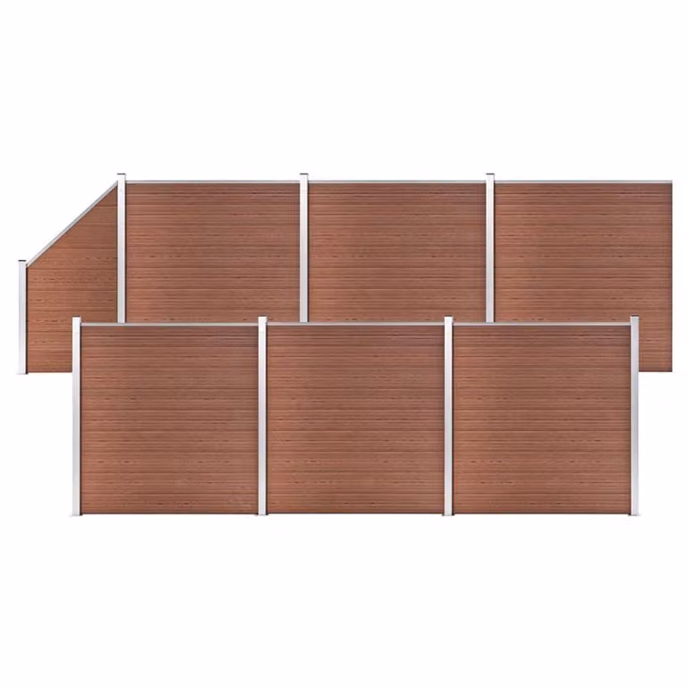 Berkfield Home WPC Fence Set in Brown, consisting of 6 Square and 1 Slanted Board, W: 1138 cm, H: 186 cm