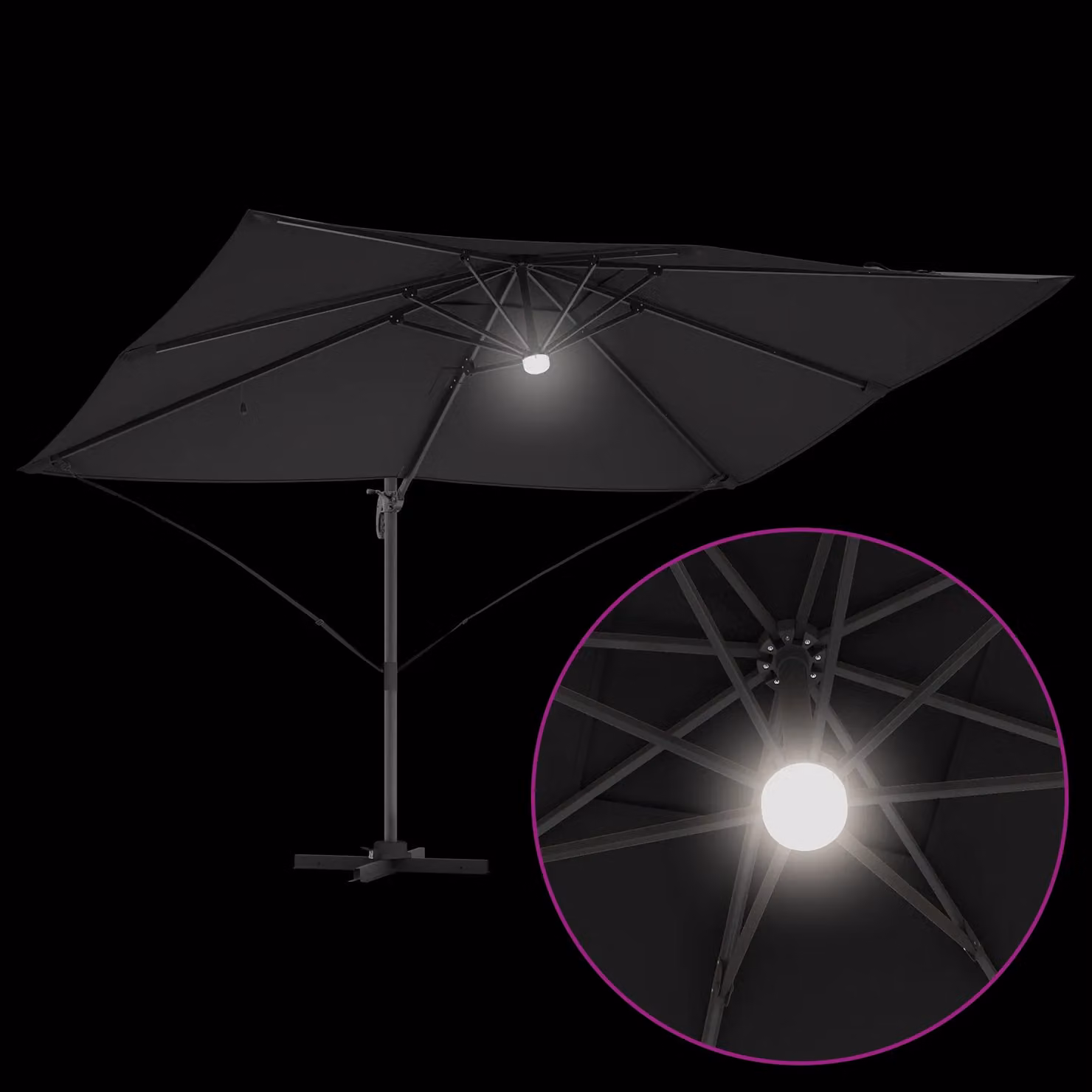 Berkfield Home Cantilever Garden Umbrella in Black Polyester with Powder-Coated Steel Frame – 4