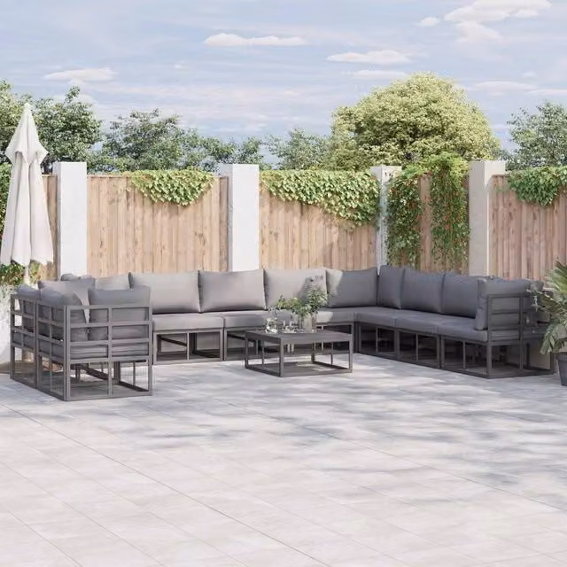 Berkfield Home 11 Piece Modern Garden Sofa Set with UV-Resistant Cushions in Black Powder-Coated Aluminium – 1