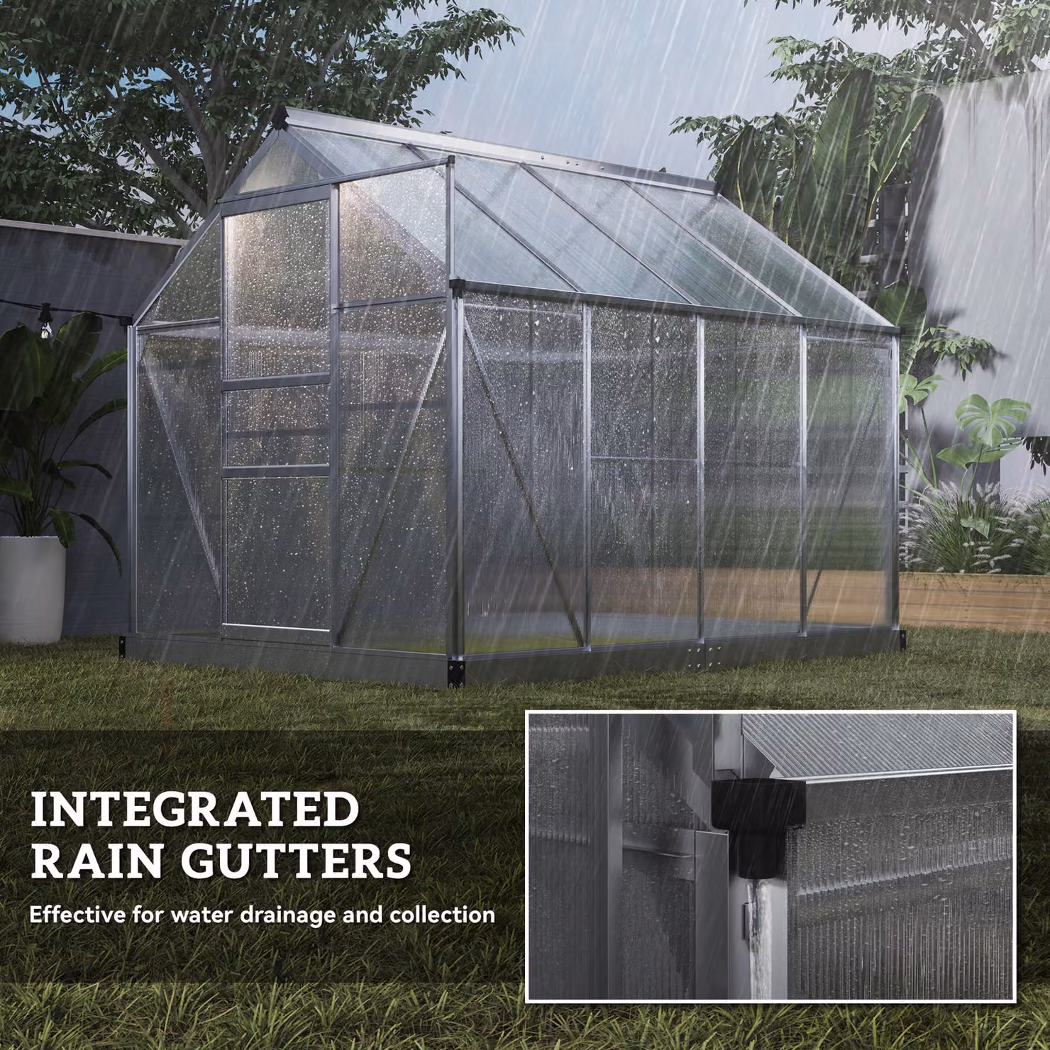 Outsunny Walk-In Greenhouse with Sliding Door and Gable Roof, Transparent Polycarbonate and Aluminium Garden Greenhouse, W/D/H: 182.88 x 243.84 x 201 cm – 5