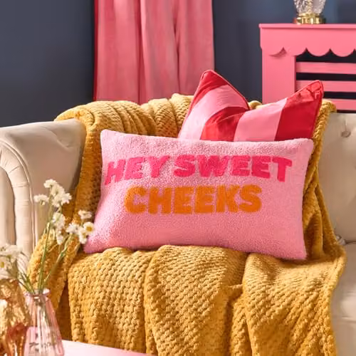 OHS Hey Sweet Cheeks Slogan Decorative Scatter Cushion in Pink and Orange, W: 50 cm, H: 30 cm – 2