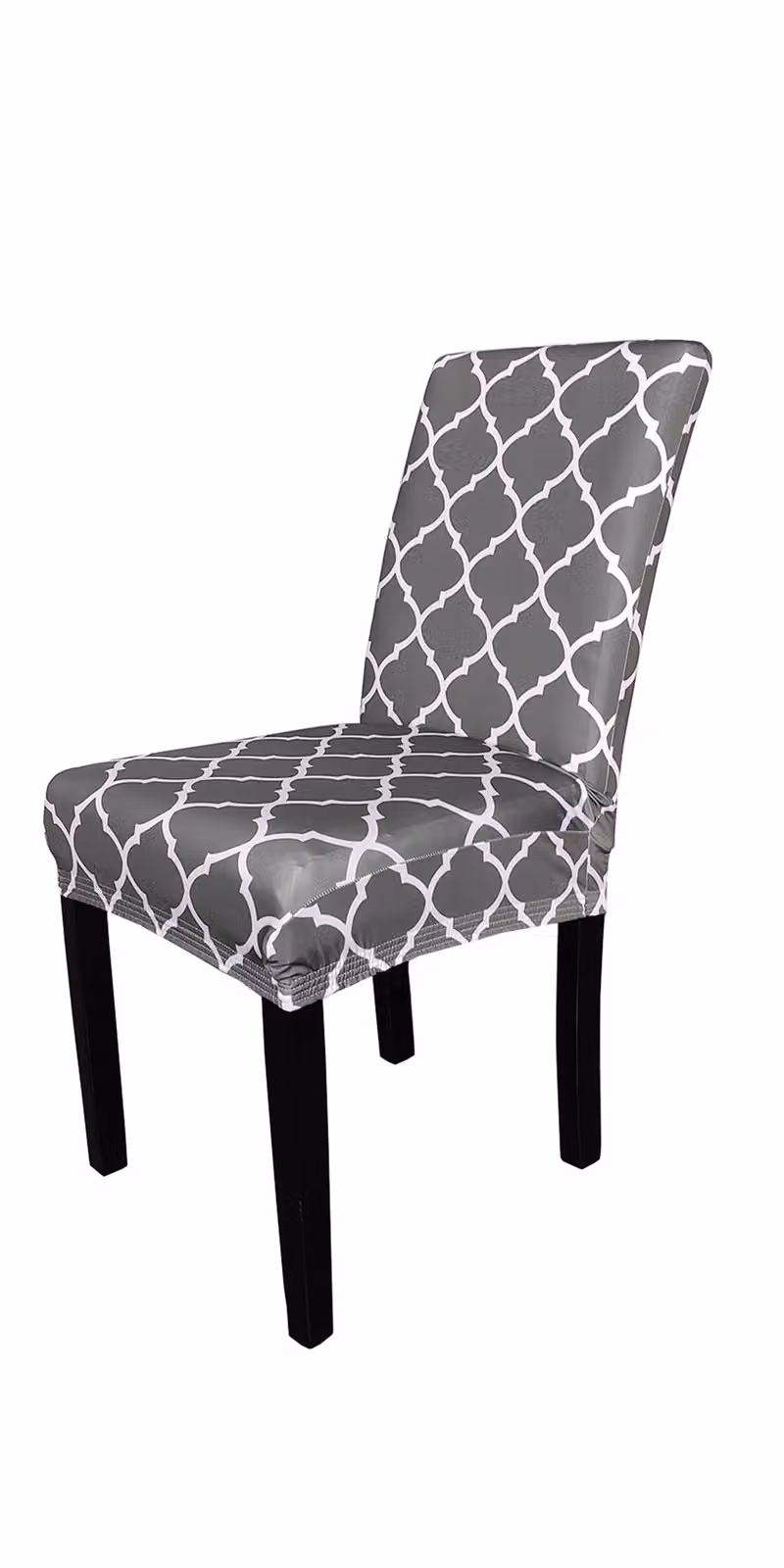 Neel Blue Spandex Dining Chair Cover with Grey Trellis Pattern – 6